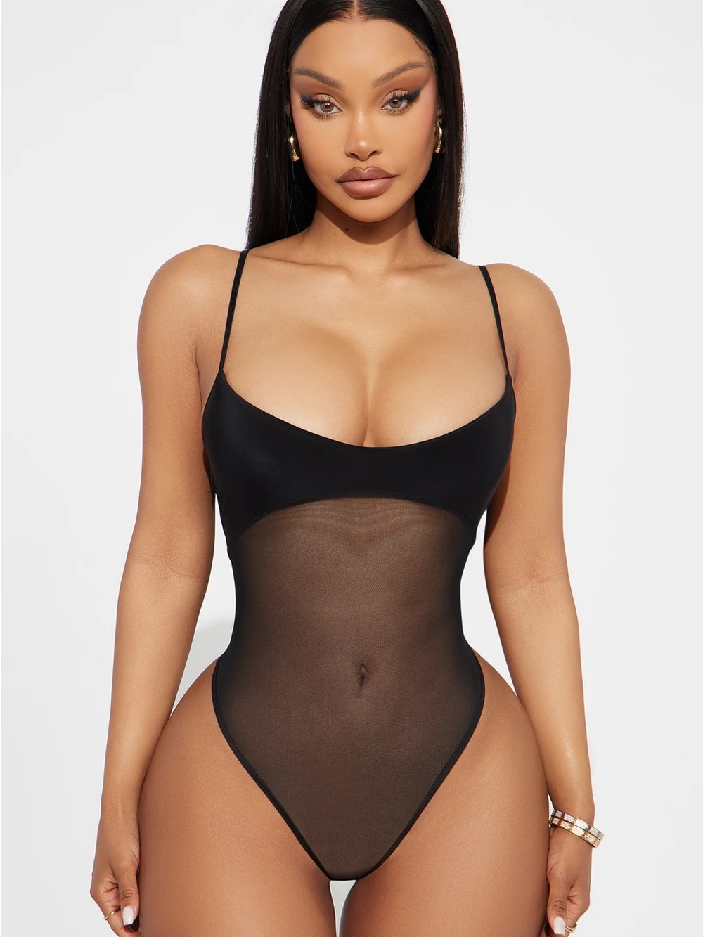 New Calypso Sheer Mesh Bodysuit - Black -M